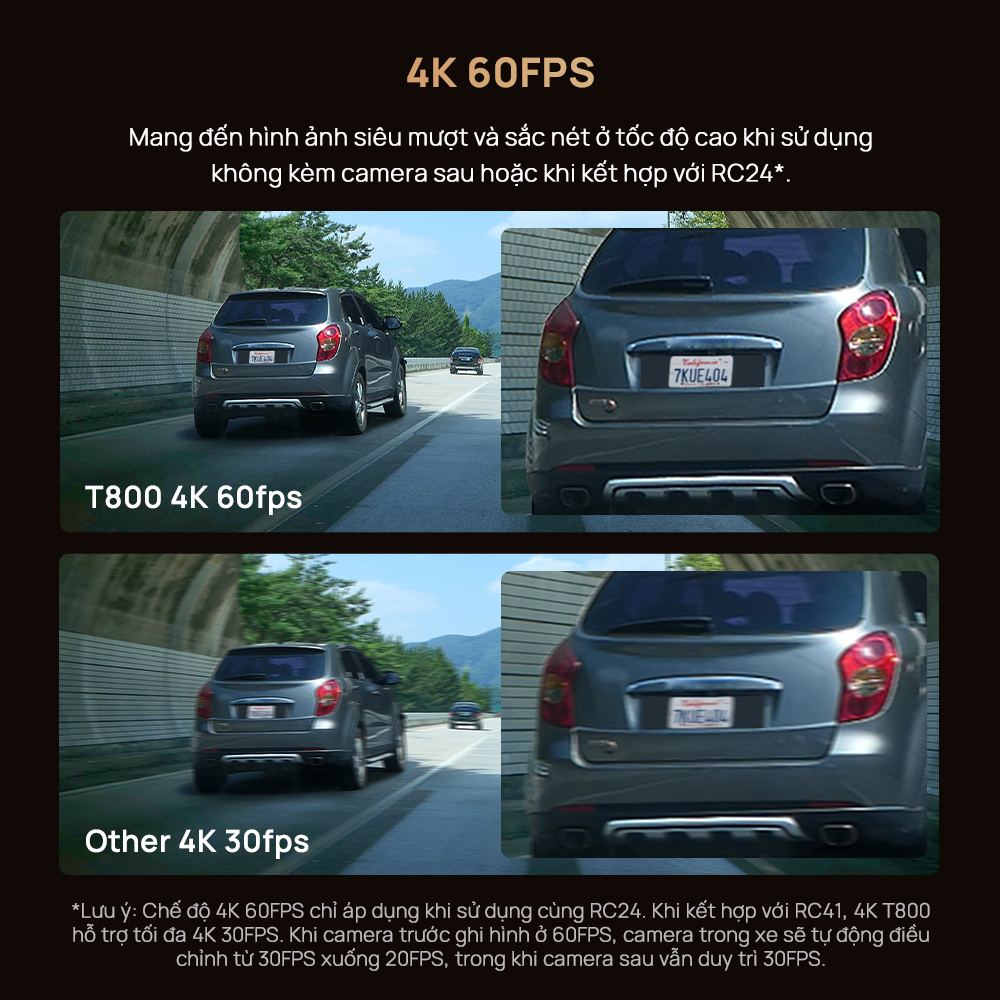 Chất lượng hình ảnh 4K 60FPS trên 70mai T800